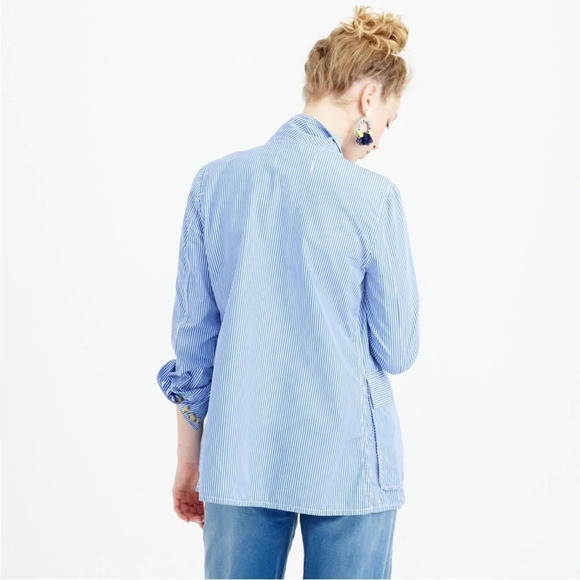 J. Crew Blue White Striped Deconstructed Shirt Blazer Women's Size 6 - Picture 5 of 12